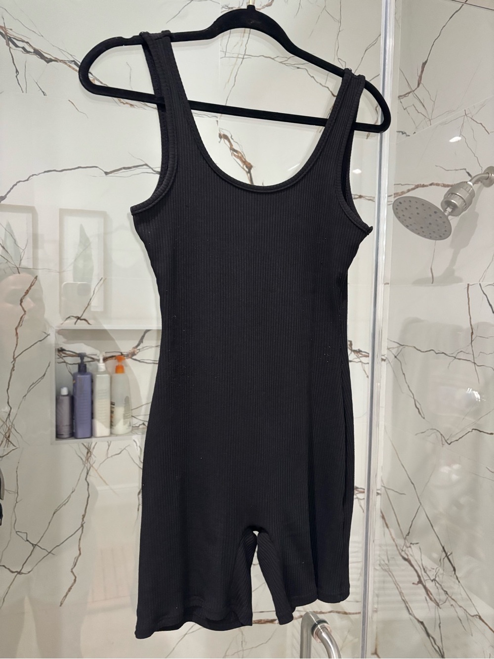 Black Ribbed Tank Romper